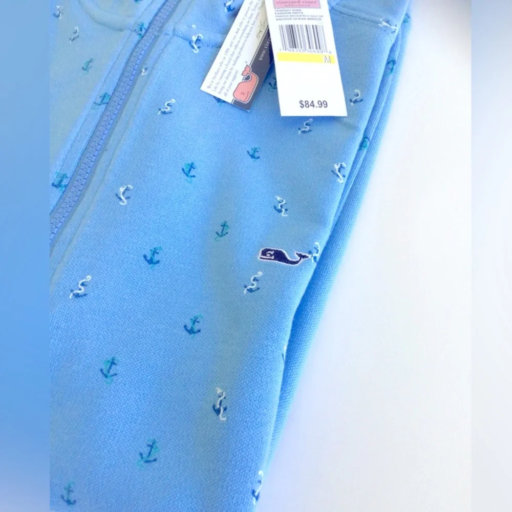 Vineyard Vines Broadfield Half Zip Pullover-Anchor Print Ocean Blue New With Tag - Picture 6 of 8